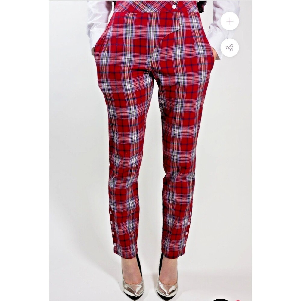 Project 6 Red Checked Plaid Large Kiku Pants Steam Punk Grunge 90s Emo Tapered